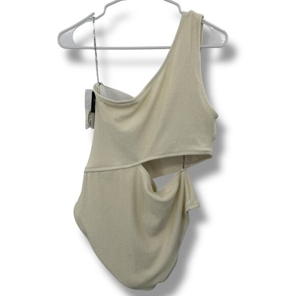 NEW Michael Kors Cream Swimsuit Size 14 Cut Out One Shoulder Ivory Off White - Picture 3 of 6